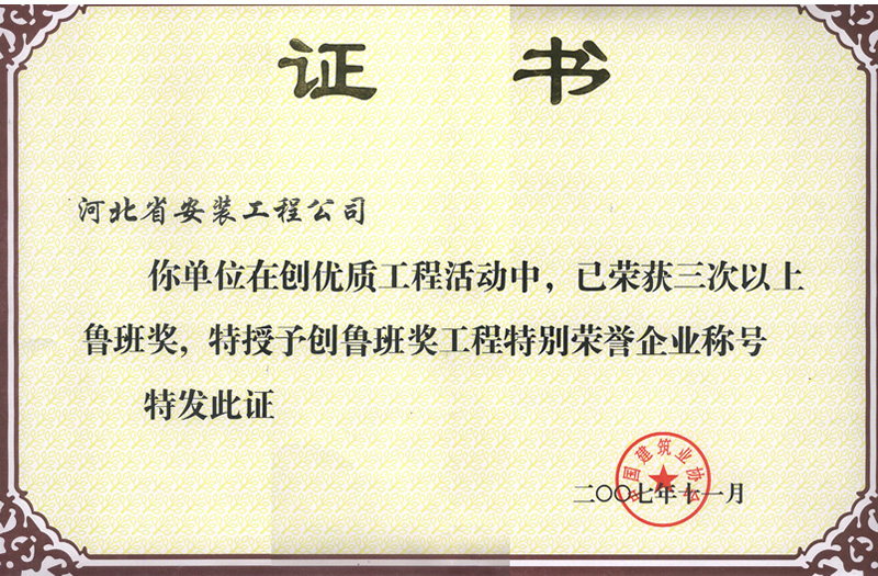 創(chuàng)魯班獎特別榮譽企業2007